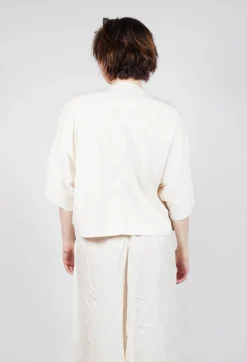 Rundholz Dip Tops^Cropped T-Shirt with Square Neckline in Greige and Black Print