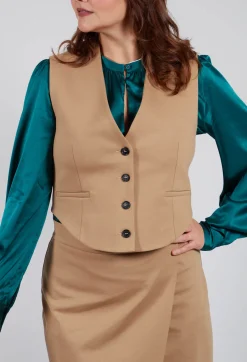 Mei Meij Jackets^Cropped Waistcoat in Camel