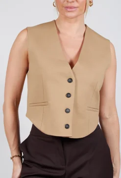 Mei Meij Jackets^Cropped Waistcoat in Camel