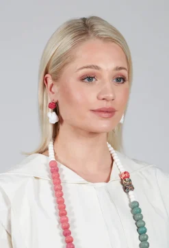 Alice Visin Earrings^Curved Back Paper Mache Earrings in Bianco Red