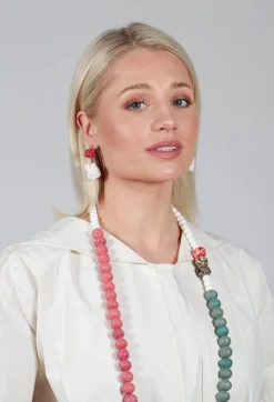 Alice Visin Earrings^Curved Back Paper Mache Earrings in Bianco Red