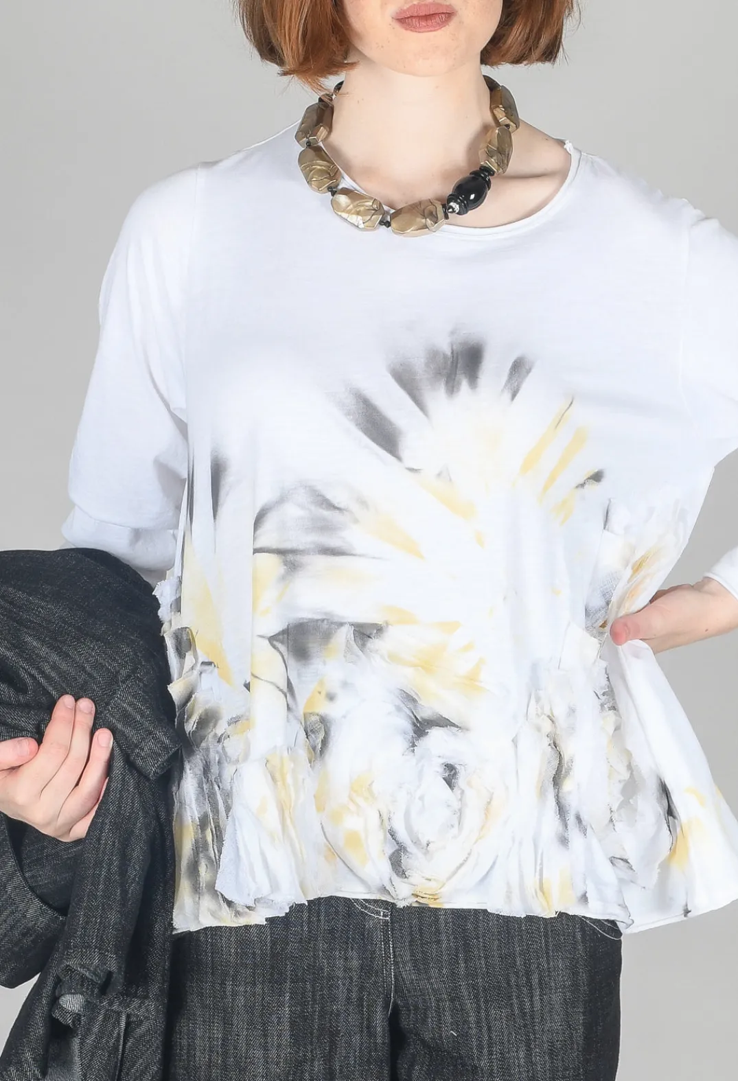 Tadashi Tops^3D Flower and Print Top in White