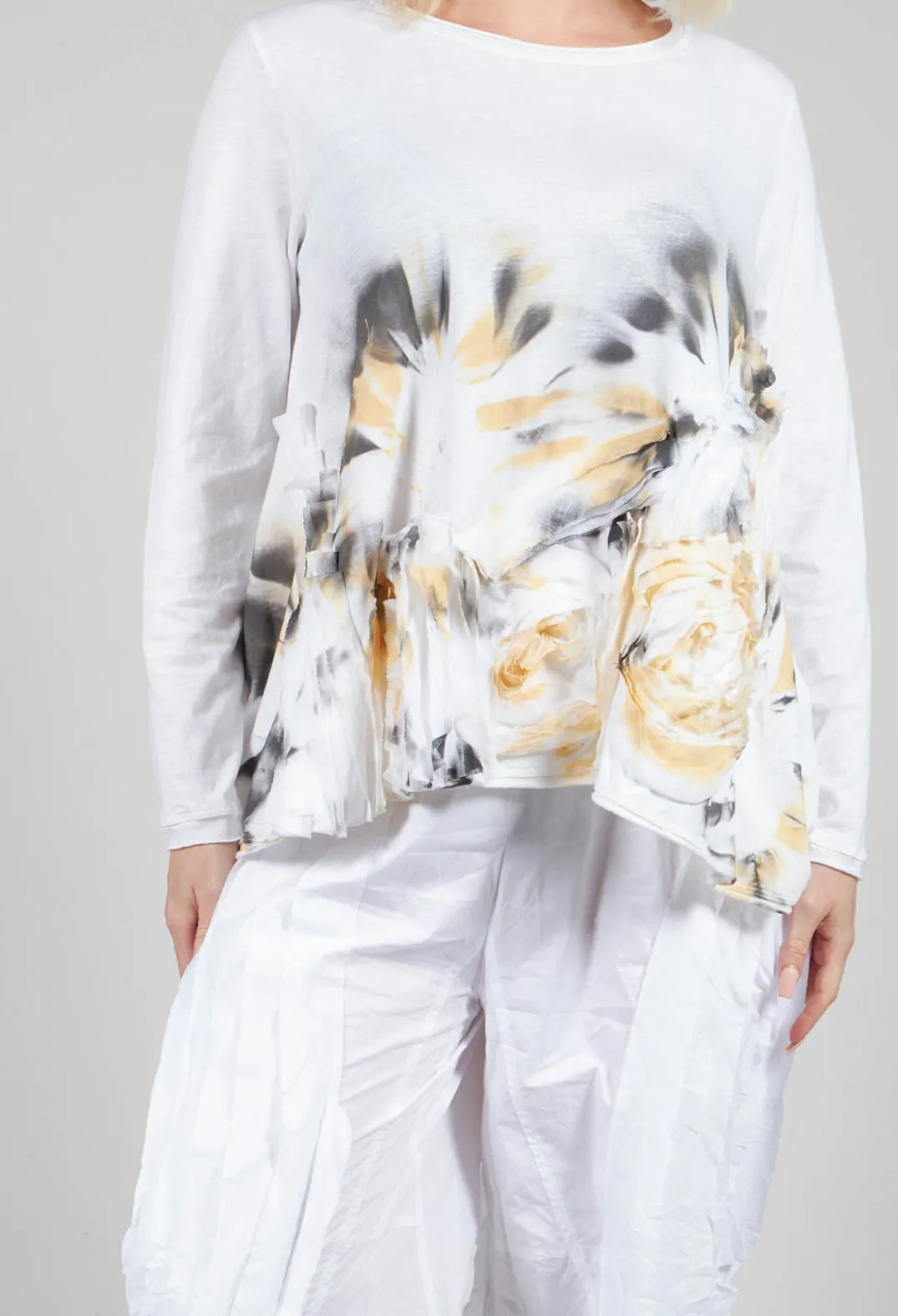 Tadashi Tops^3D Flower and Print Top in White