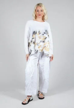 Tadashi Tops^3D Flower and Print Top in White
