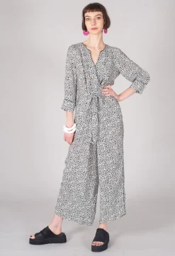 Beatrice B Jumpsuits^Dalmatian Print Jumpsuit in Black / White