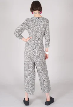 Beatrice B Jumpsuits^Dalmatian Print Jumpsuit in Black / White