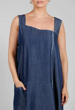 Moyuru Dresses^Denim Asymmetric Dress in Blue