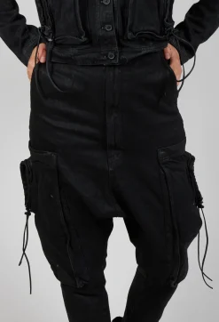 Rundholz Dip Trousers^Denim Drop Crotch Trousers in Black Coated Jeans