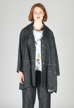 Tadashi Coats^Denim Style Coat in Black