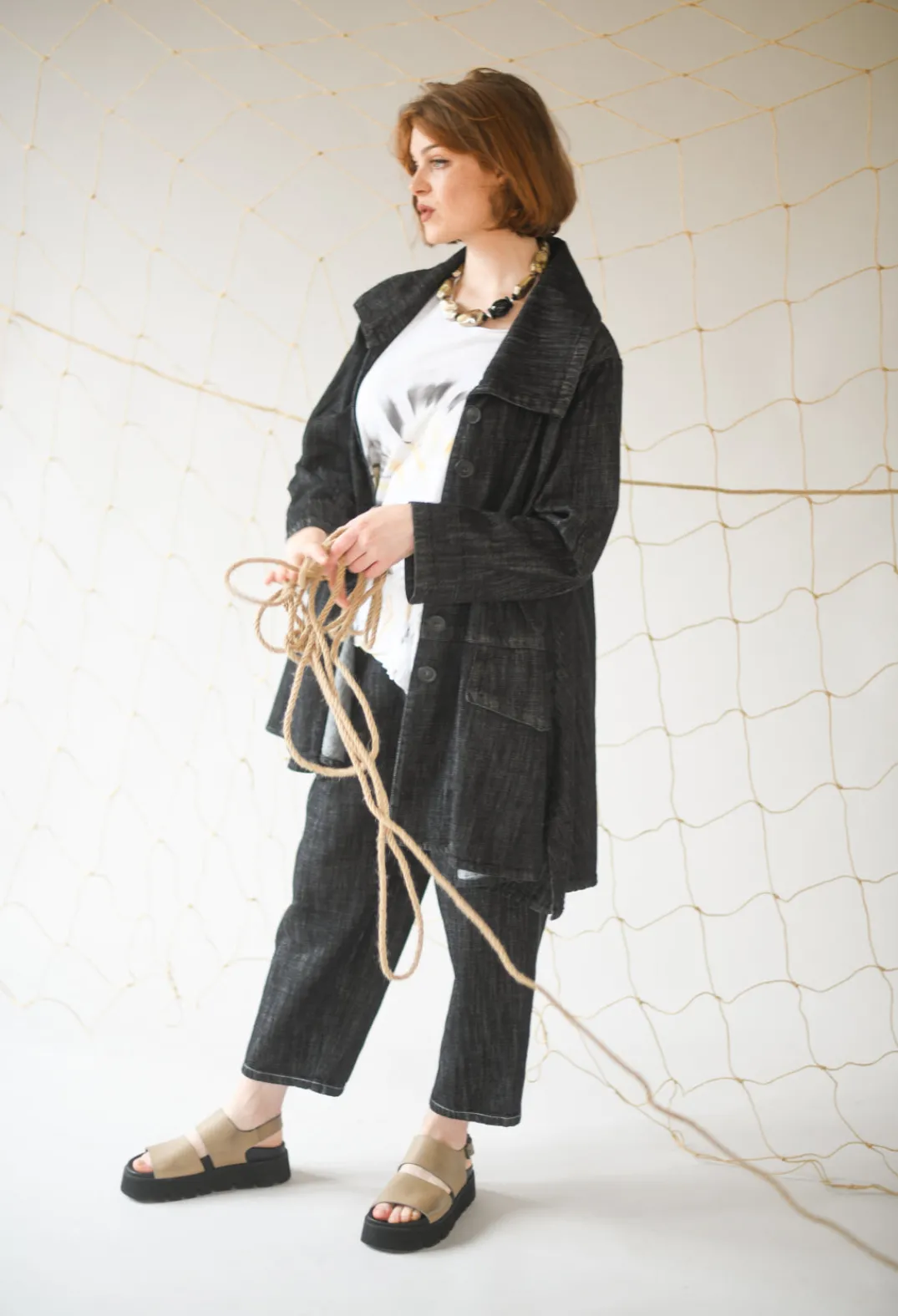 Tadashi Trousers^Denim Style Trousers in Black