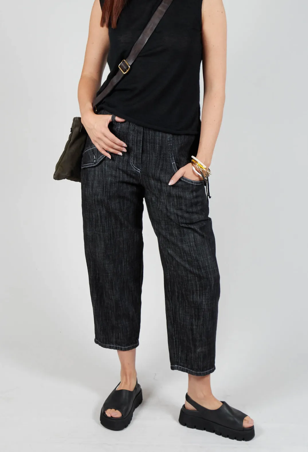 Tadashi Trousers^Denim Style Trousers in Black