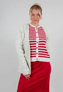 Sarah Pacini Cardigans^Diamond Cable Knit Cardigan in Cream