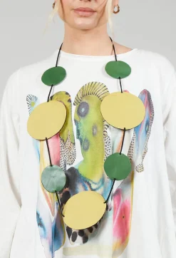 Bread and Butter Necklaces^Disc Necklace in Lime with Green Pois