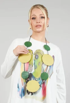 Bread and Butter Necklaces^Disc Necklace in Lime with Green Pois