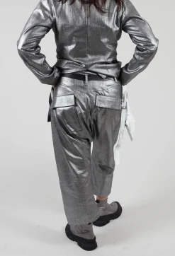 Pal Offner Trousers^Double Belted Hang Loose Trousers in Silver Metallic