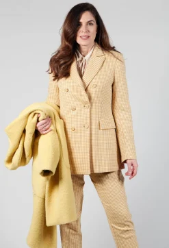 Beatrice B Jackets^Double Breasted Blazer in Cream Yellow