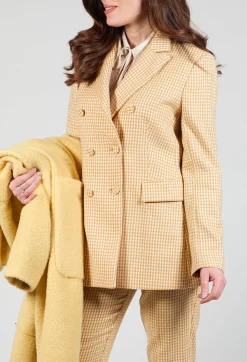 Beatrice B Jackets^Double Breasted Blazer in Cream Yellow