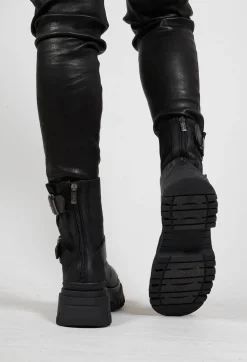 Lofina Boots^Double Buckle Ankle Boots in Gasoline Cobra Nero