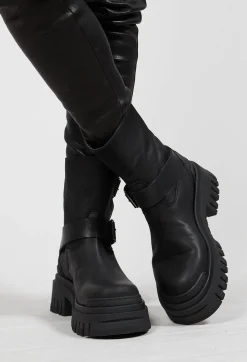 Lofina Boots^Double Buckle Ankle Boots in Gasoline Cobra Nero