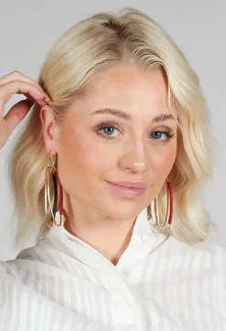 Miriamnori Earrings^Double Oval Hoop Earrings in Red Multicolour