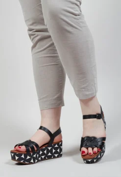 Chie Mihara Boots^Doyki Wedge in Black and White Print