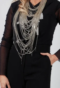 Mei Meij Tops^Draped Mesh Top in Nero