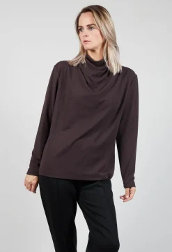Xenia Design Shirts & Blouses^Draped Neck Blouse with Long Sleeves in Dark Brown