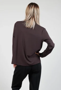 Xenia Design Shirts & Blouses^Draped Neck Blouse with Long Sleeves in Dark Brown