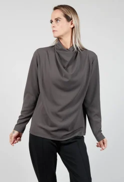Xenia Design Shirts & Blouses^Draped Neck Blouse with Long Sleeves in Grey
