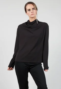 Xenia Design Shirts & Blouses^Draped Neck Blouse with Long Sleeves in Black