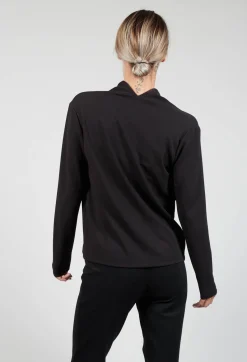 Xenia Design Shirts & Blouses^Draped Neck Blouse with Long Sleeves in Black