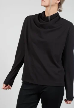 Xenia Design Shirts & Blouses^Draped Neck Blouse with Long Sleeves in Black