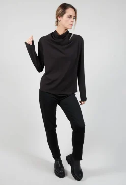Xenia Design Shirts & Blouses^Draped Neck Blouse with Long Sleeves in Black