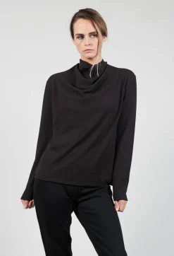 Xenia Design Shirts & Blouses^Draped Neck Top with Long Sleeves in Dark Grey