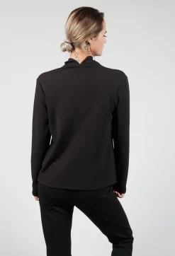 Xenia Design Shirts & Blouses^Draped Neck Top with Long Sleeves in Dark Grey