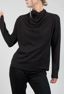 Xenia Design Shirts & Blouses^Draped Neck Top with Long Sleeves in Dark Grey