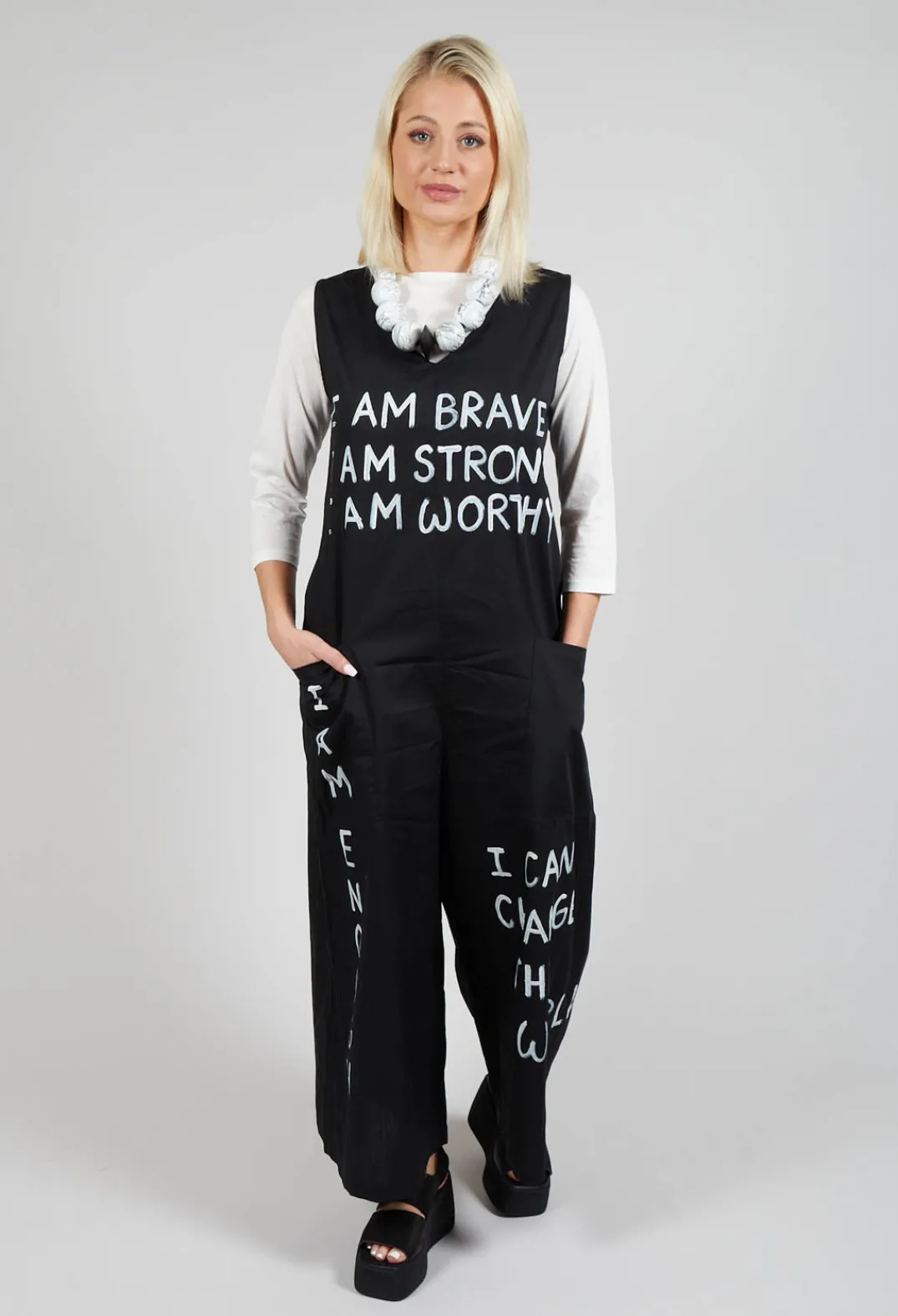 Bread and Butter Jumpsuits^Drop Crotch Jumpsuit with Lettering in Black