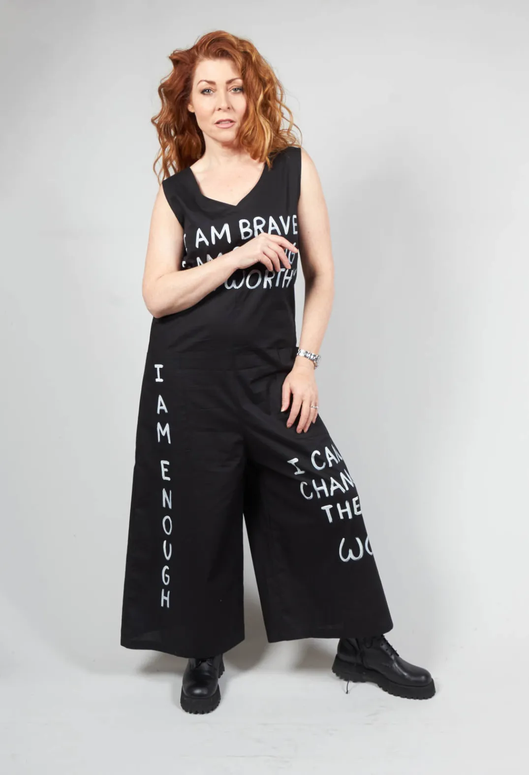 Bread and Butter Jumpsuits^Drop Crotch Jumpsuit with Lettering in Black