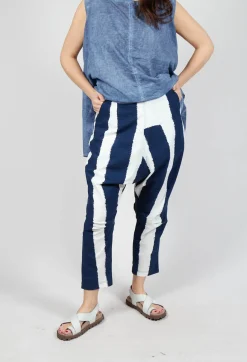 Rundholz Black Label Trousers^Drop Crotch Pull On Trousers in Navy Print