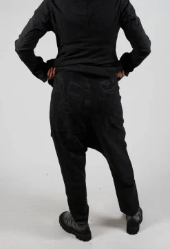 Rundholz Black Label Trousers^Drop Crotch Trousers with Tapered Leg in Black Big Print