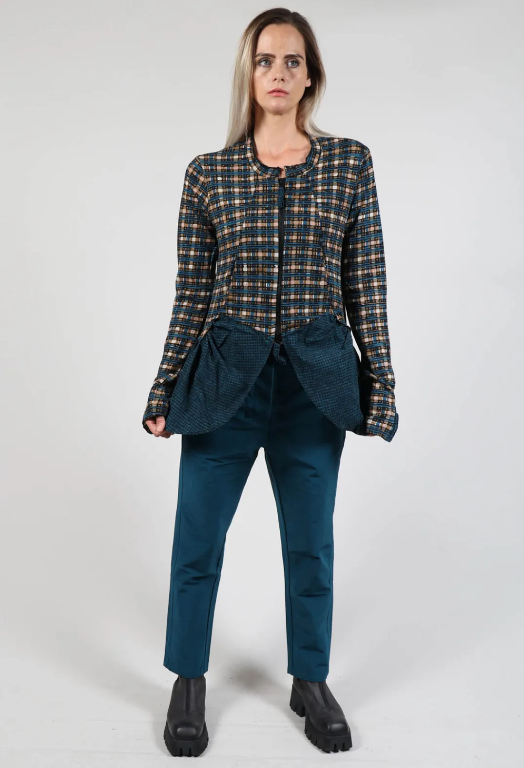 Rundholz Black Label Jackets^Dual Fabric Zip Through Jacket in Ink Check