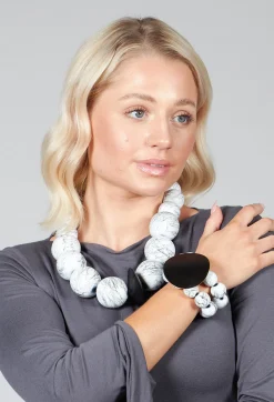 Katerina Vassou Bracelets^Dual Strand Bracelet with Black Pendant in White