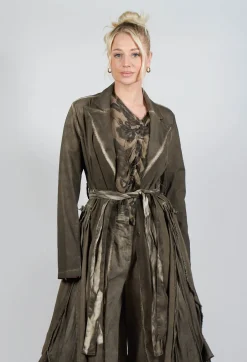 Sanctamuerte Coats^Dust Coat in Gabardina and Viscosa Seta Green Tuscany
