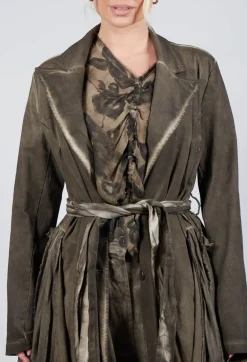 Sanctamuerte Coats^Dust Coat in Gabardina and Viscosa Seta Green Tuscany