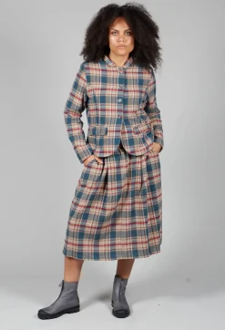 Amici Skirts^Elastic Waist Plaid Cotton Skirt in Sand