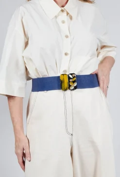 Exquisite J Belts^Elasticated Belt with Feature Clasp Buckle in Blue