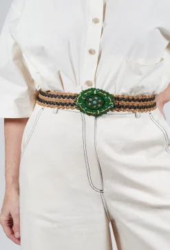 Exquisite J Belts^Elasticated Natural Woven Belt with Large Feature Buckle