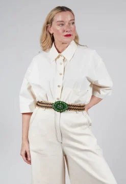 Exquisite J Belts^Elasticated Natural Woven Belt with Large Feature Buckle