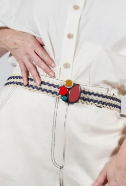 Exquisite J Belts^Elasticated Natural Woven Belt with Multicolour Buckle