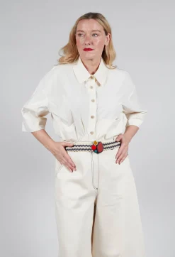 Exquisite J Belts^Elasticated Natural Woven Belt with Multicolour Buckle